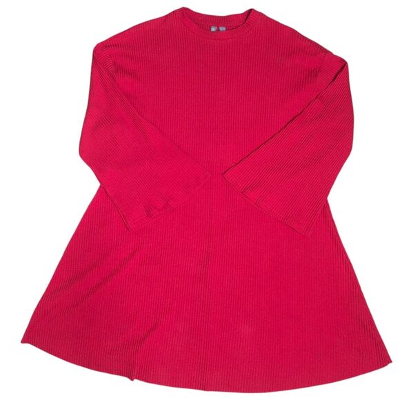 ASOS Red Ribbed A-line Sweater Dress Knee Length Holiday Party Size 10 - Picture 1 of 4